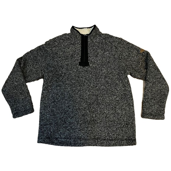 Orvis Sweater Mens Sz L Heather Black Sherpa Lined 1/4 Zip Pullover Mock Neck - Picture 4 of 9